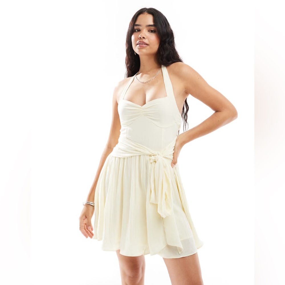 ASOS Cream Backless Halter Skater Dress